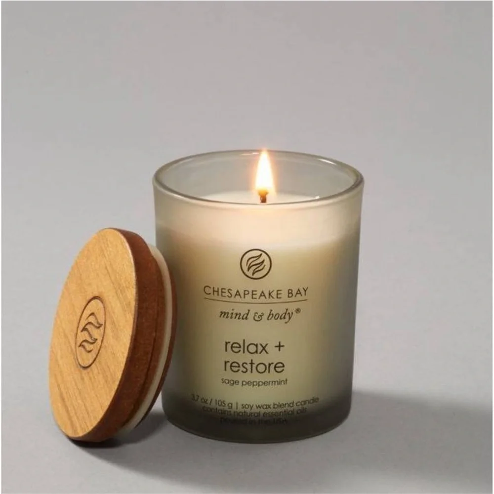 CHESAPEAKE BAY NWT Relax & restore lidded jar candle -gray -3.7oz